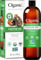 Cliganic Aceite de ricino orgánico en frasco 32 oz para cabello y piel.