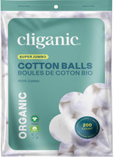 Cliganic Algodones orgánicos Super Jumbo, 200 cuentas para limpieza facial suave