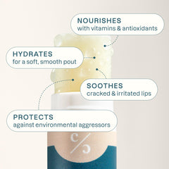 Bálsamo cítrico de Cliganic para labios protegidos y aroma refrescante.