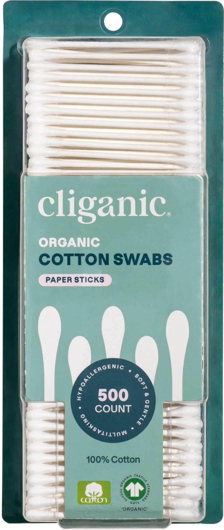 Cliganic hisopos de algodón orgánico: 500 unidades para uso diario suave y seguro