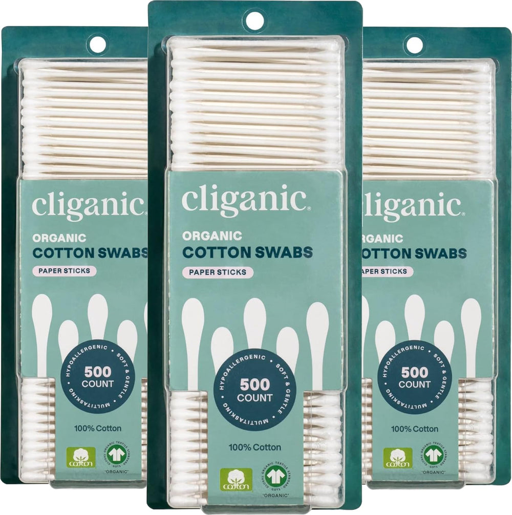 Cliganic hisopos de algodón orgánico en estuche, paquete de 1500 para uso diario.