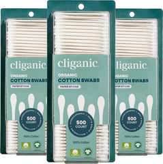 Cliganic hisopos de algodón orgánico en estuche, paquete de 1500 para uso diario.