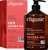 Cliganic huile jojoba 473 ml pompe : hydratation rapide visage et cheveux.