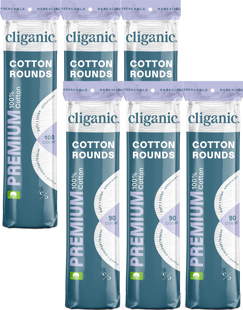 Cliganic paquete 6 de almohadillas de algodón, suave para piel sensible.