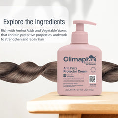 Climaplex crema antiencrespamiento protege contra la humedad para cabellos definidos.