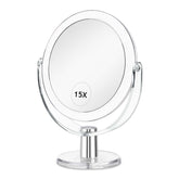 CLSEVXY Espejo de maquillaje doble con aumento 1x y 15x para retoques precisos