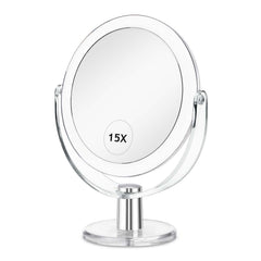 CLSEVXY Espejo de maquillaje doble con aumento 1x y 15x para retoques precisos