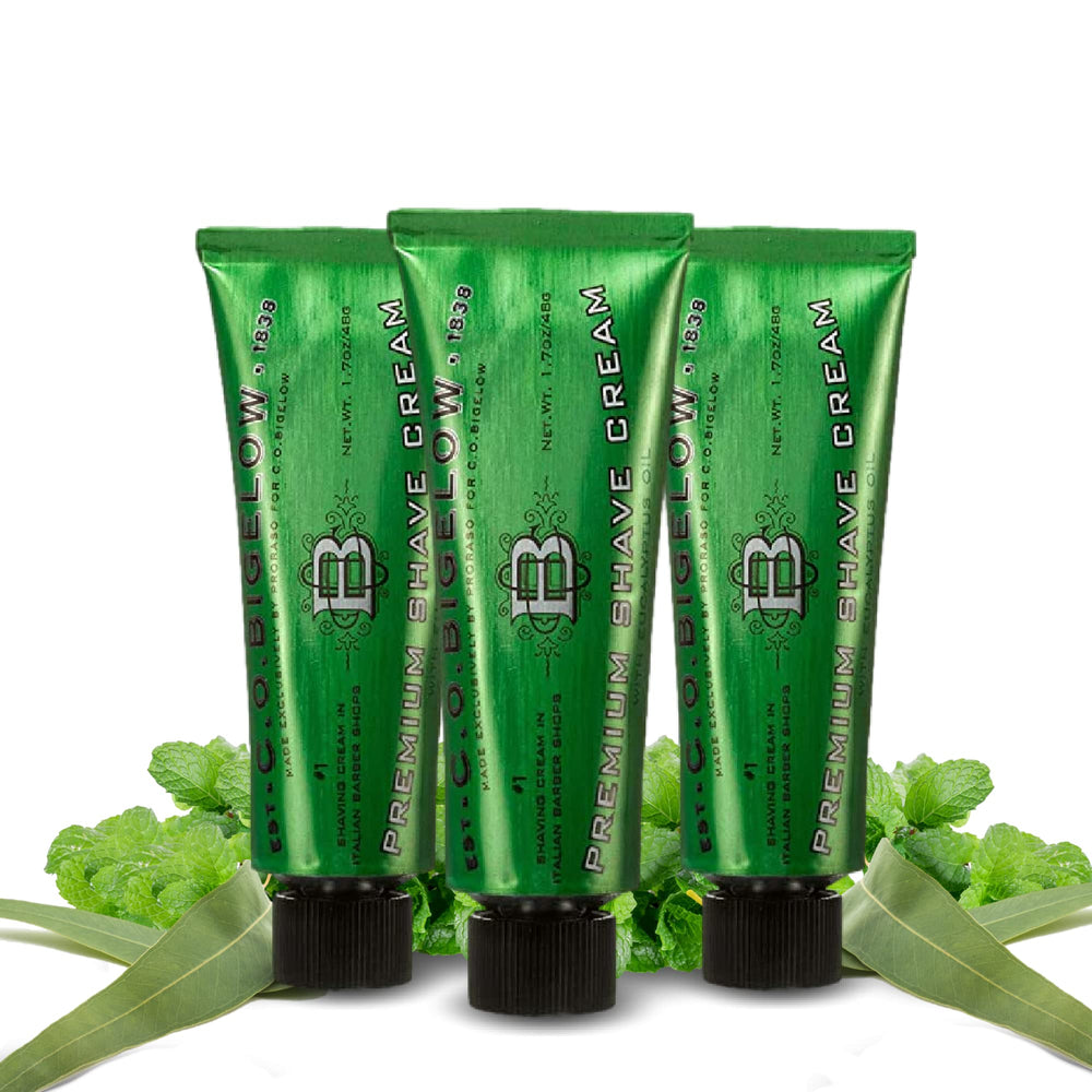 Crema de afeitar C.O. Bigelow en formato viaje 3-pack 1.7 oz, para viaje sin irritación.