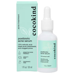 Cocokind Postbiotic Acne Serum bottle with lightweight formula for clearer pores.