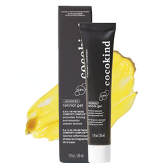 Cocokind Gel Retinol 0.5% en frasco, aplicación nocturna fácil.