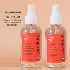 Cocokind Tónico de agua de rosas, aplicación suave en el rostro para preparar la piel.