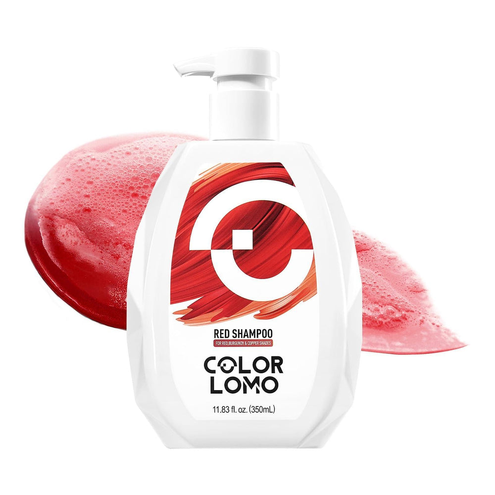 COLORLOMO Ultra Color Safe Shampoo red bottle pour boosts color protection.