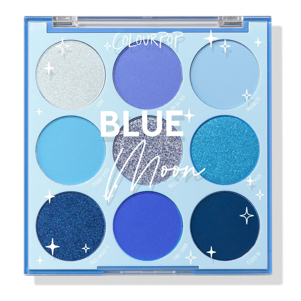 ColourPop Blue Moon: paleta de sombras azules para looks monocromáticos con pigmentos intensos.