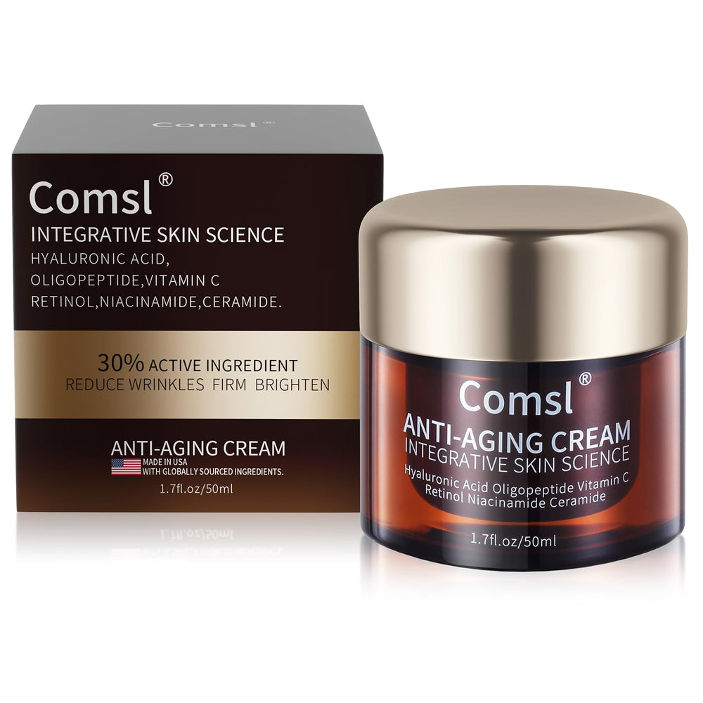 Comsl crème-visage anti-âge au rétinol et vitamine C, texture riche pour hydrater intensément.