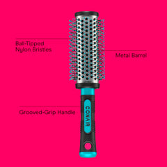 Conair Grip & Style, cepillo redondo con cerdas de nylon punta bola para evitar enredos.