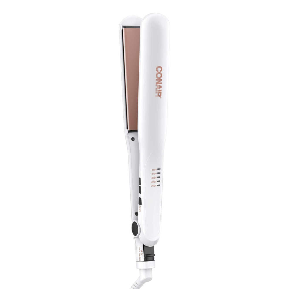 Conair plancha pelo con placas cerámicas dobles para alisar grandes mechones con brillo.