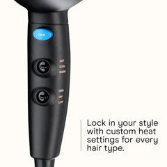 Conair Infinitipro Mighty Mini controles, ajustes de calor y velocidad para peinado