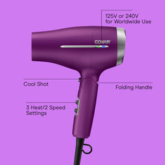 Conair secador de viaje plegable con difusor para definir rizos y textura natural.