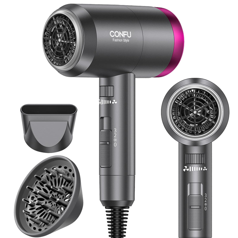 CONFU secador iónico 1600W compacto para viaje y uso diario.
