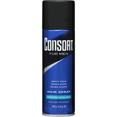 Consort homme spray cheveux extrafort, tenue longue durée sans résidu ni aspect collant.