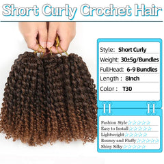 CooCooJoo Marlybob 8 pulgadas cabello tejido crochet: textura natural para look suave.