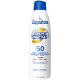 Pulverizador de Coppertone Sport Mineral SPF 50 para aplicación rápida en la piel.
