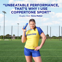 Coppertone Sport SPF 30, spray en angulo para cobertura uniforme.