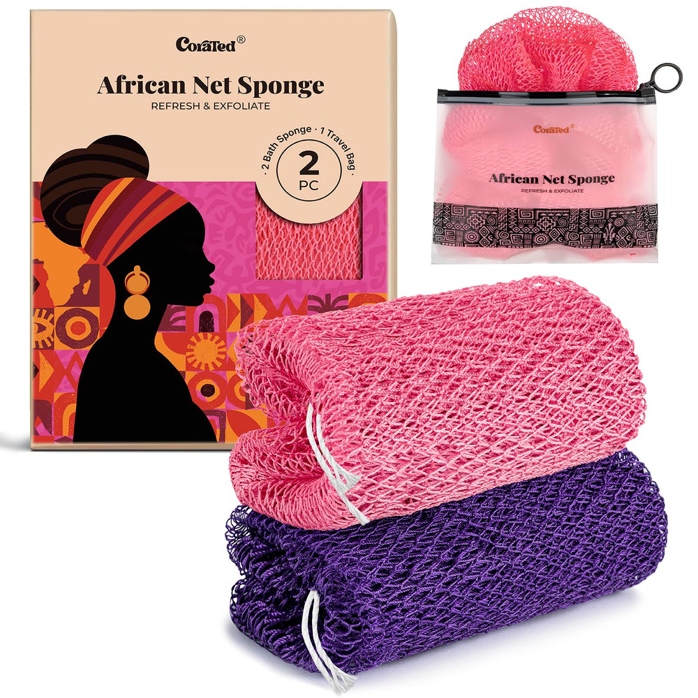 CORATED esponja de red africana para ducha, exfolia y limpia suavemente.