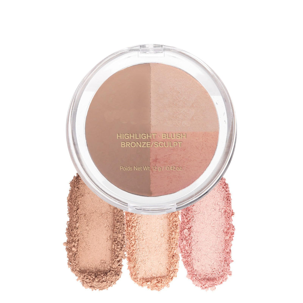 Corlo Paleta 3 en 1 blush iluminador bronce con acabado sedoso para rostro