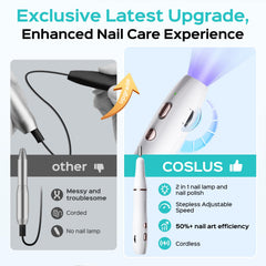 COSLUS control de velocidad sin pasos: ajuste suave para uñas naturales y artificiales.