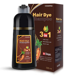 Cosmpro Chestnut Brown shampoo bottle with lather for gray coverage