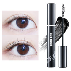 Close-up of COSNORI lashes with tinted serum for daytime definition.
