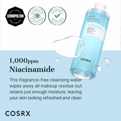 COSRX Niacinamida Micelar con discos de algodón para retirar maquillaje con suavidad.