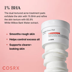COSRX BHA Toner Pads – côté relief exfoliant pour enlever les impuretés