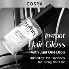 COSRX Peptide-132 Hair Bonding Oil Serum pump showing quick, mess-free application