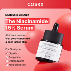 COSRX Niacinamide 15% – flacon avec pompe facilitant l’extraction du soin.