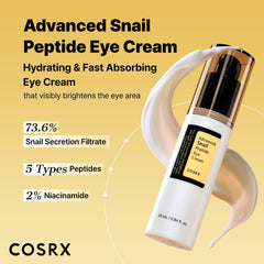 Textura ligera de COSRX contorno de ojos, absorción rápida.