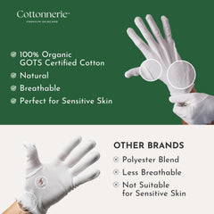 Guantes Cottonnerie con puño elástico para mayor sujeción nocturna.