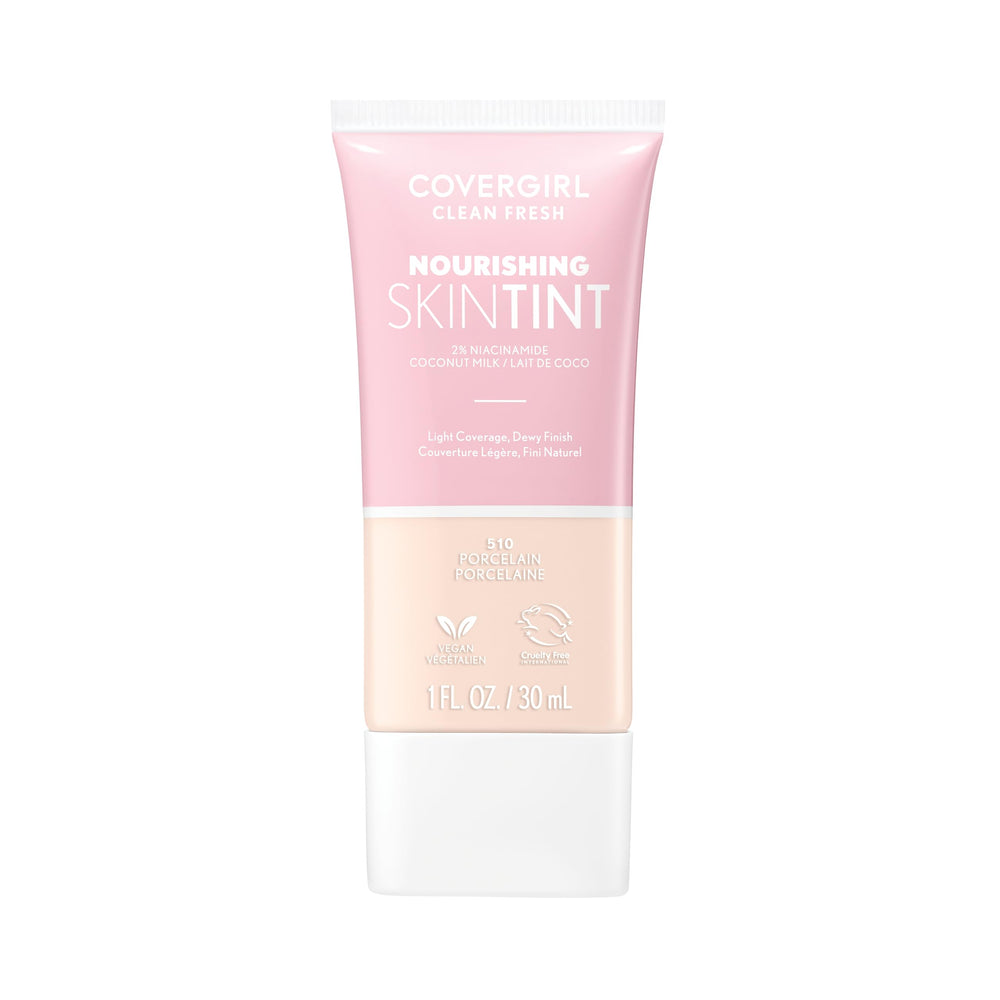 COVERGIRL Clean Fresh Nourishing Skin Tint 510 Porcelana, botella para un acabado ligero y natural.