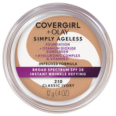 COVERGIRL OLAY Simply Ageless, botella frontal para una aplicación suave y controlada.