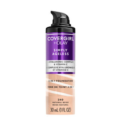 COVERGIRL OLAY Simply Ageless: fundación 3-en-1 mate en botella para tono uniforme.