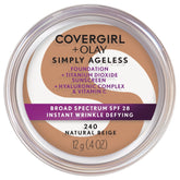 Fundación COVERGIRL OLAY Simply Ageless en envase compacto para uso diario y tono beige natural.