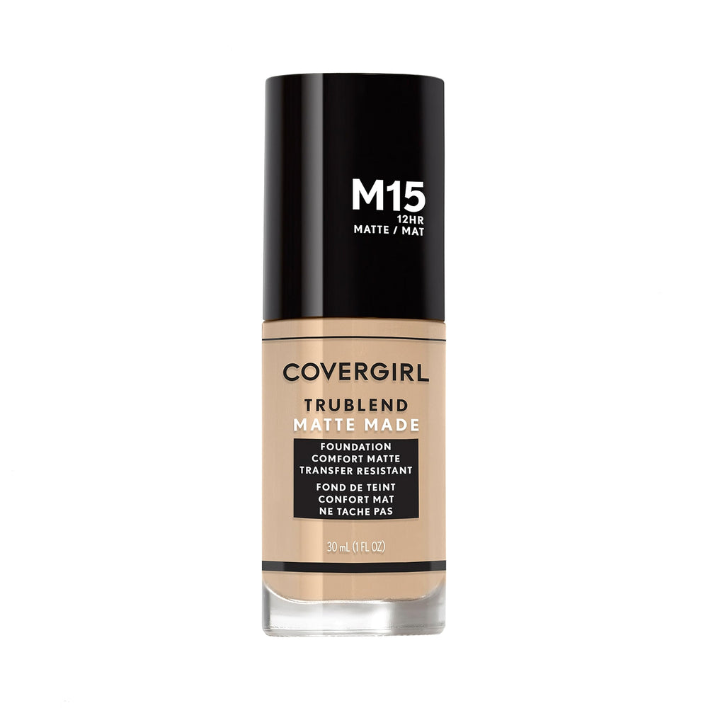 COVERGIRL TruBlend Matte Made: frasco de base para acabado mate suave y duradero.