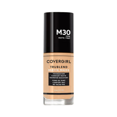 COVERGIRL TruBlend Matte Made Fundacion Honey, frasco frontal, acabado mate suave.