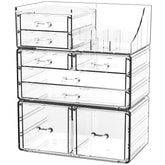 Cq acrylic organizador de maquillaje claro en pack de 3, vista superior, ideal para tocador.