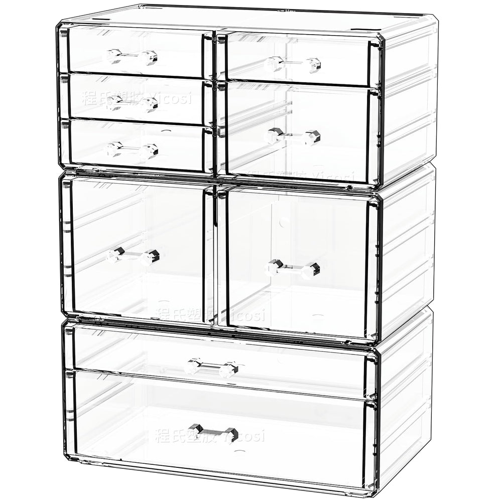 Cq acrylic cajones apilables transparentes para organización de maquillaje y baño