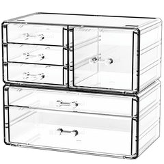 CQ Acrylic organisateur transparent pour bureau avec tiroirs, pratique