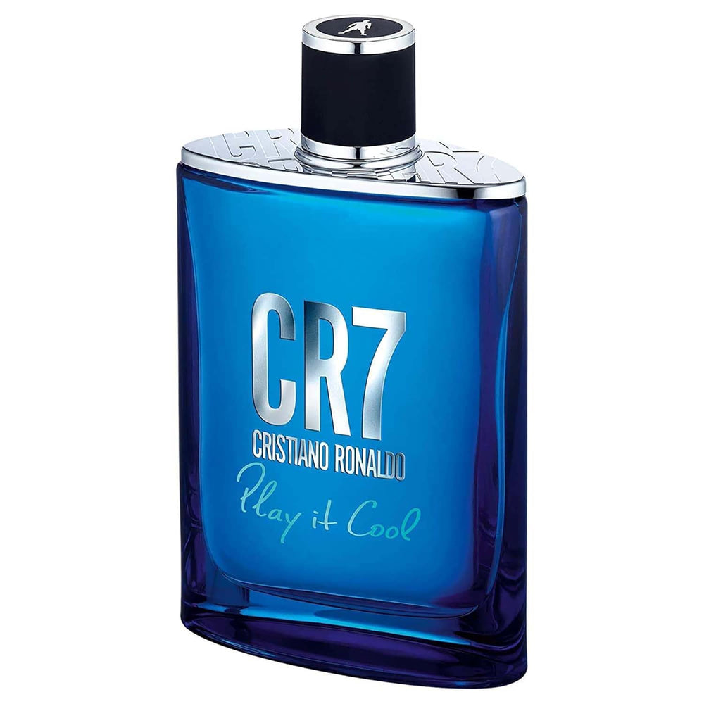 CR7 Play It Cool botella rectangular azul, ideal para uso diario.