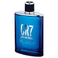 CR7 Play It Cool botella rectangular azul, ideal para uso diario.
