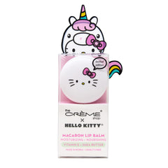 The Crème Shop Hello Kitty Macaron bálsamo labial en tarro para hidratación diaria.